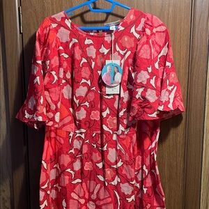 RHODE Red and Pink Floral Midi Dress